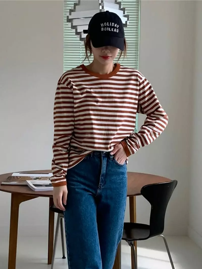 Dawning - Korean Women Fashion - #momslook - Stripes Color Tee - 9