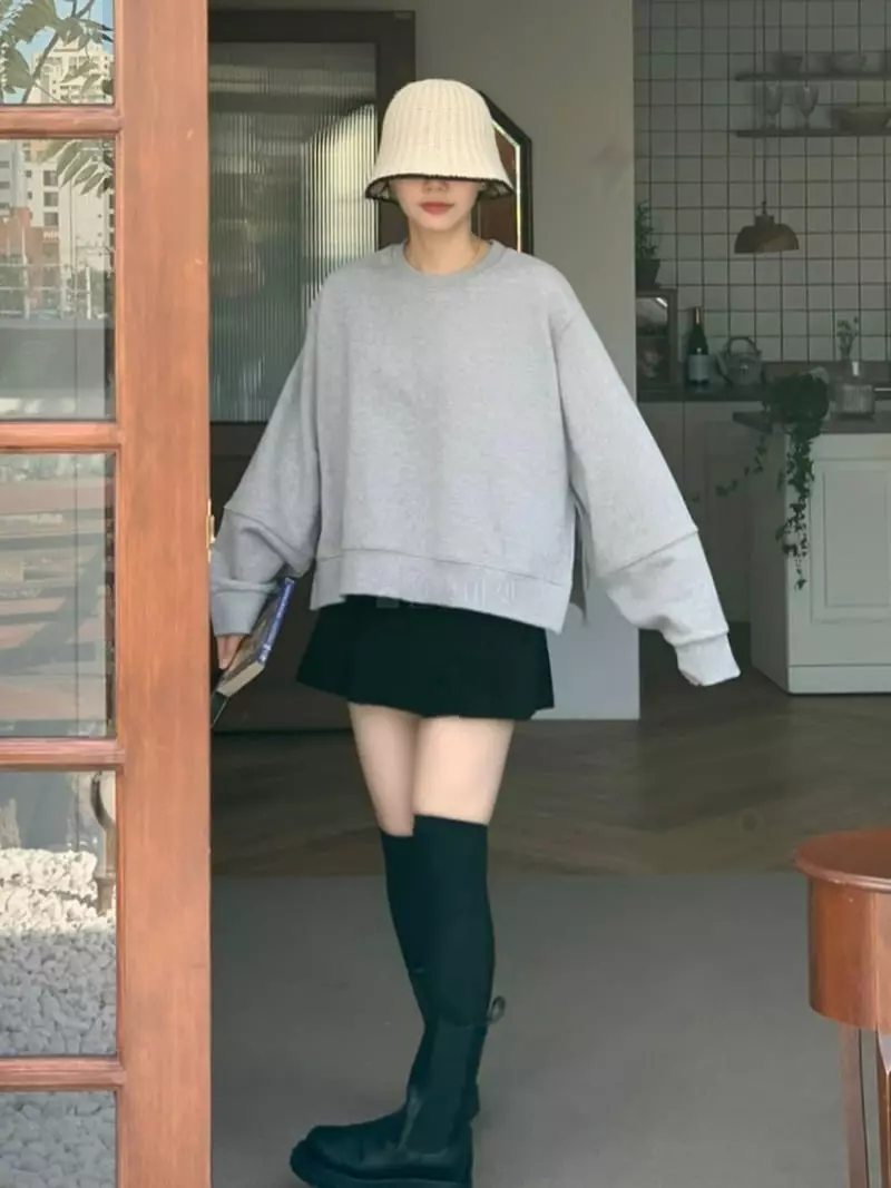 Dawning - Korean Women Fashion - #womensfashion - Puff Slit Sweatshirt - 5