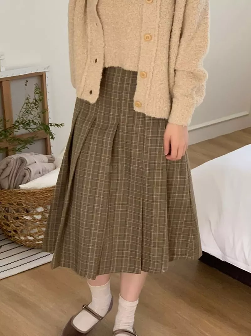 Dawning - Korean Women Fashion - #womensfashion - Check Wrinkle Skirt