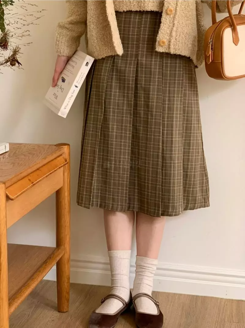 Dawning - Korean Women Fashion - #womensfashion - Check Wrinkle Skirt - 3