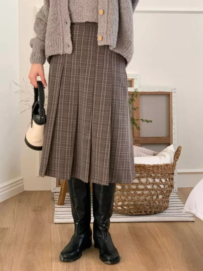 Dawning - Korean Women Fashion - #womensfashion - Check Wrinkle Skirt - 5