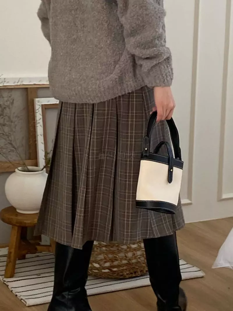 Dawning - Korean Women Fashion - #womensfashion - Check Wrinkle Skirt - 7