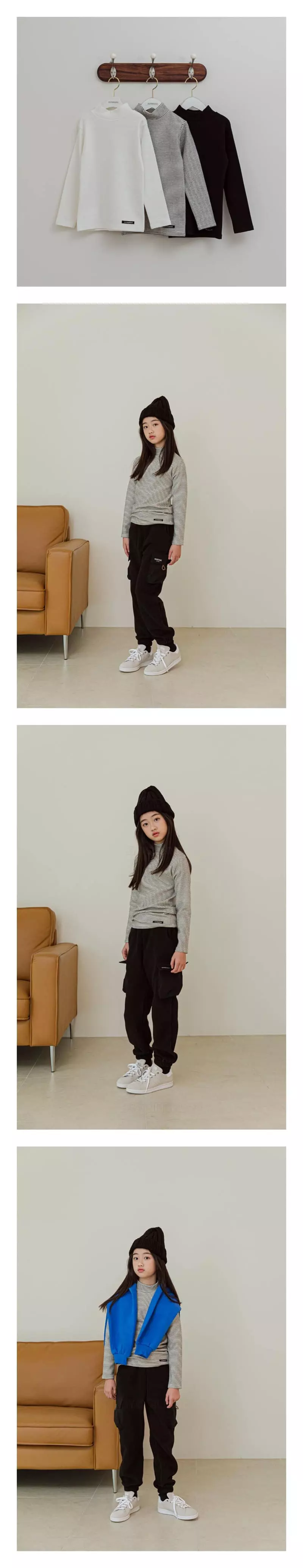 Dawon - Korean Junior Fashion - #kidsshorts - Stripes Turtleneck Tee