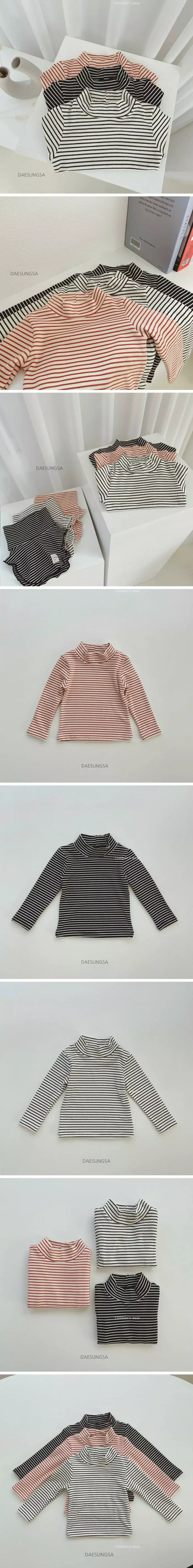 Desungsa - Korean Children Fashion - #toddlerclothing - Peach Stripes Turtleneck Tee