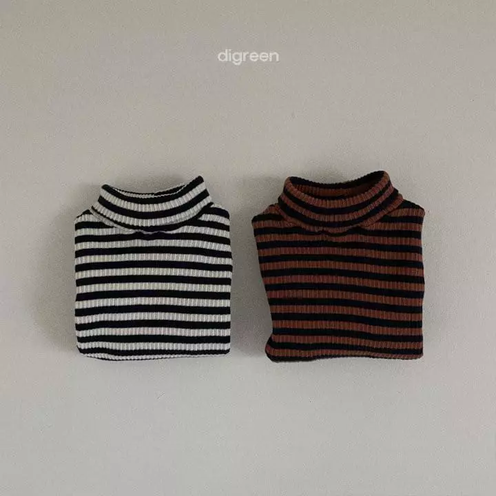 Digreen - Korean Children Fashion - #designkidswear - Eyelet Stripes Turtleneck Tee