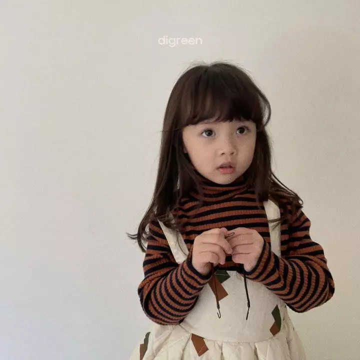 Digreen - Korean Children Fashion - #discoveringself - Eyelet Stripes Turtleneck Tee - 2