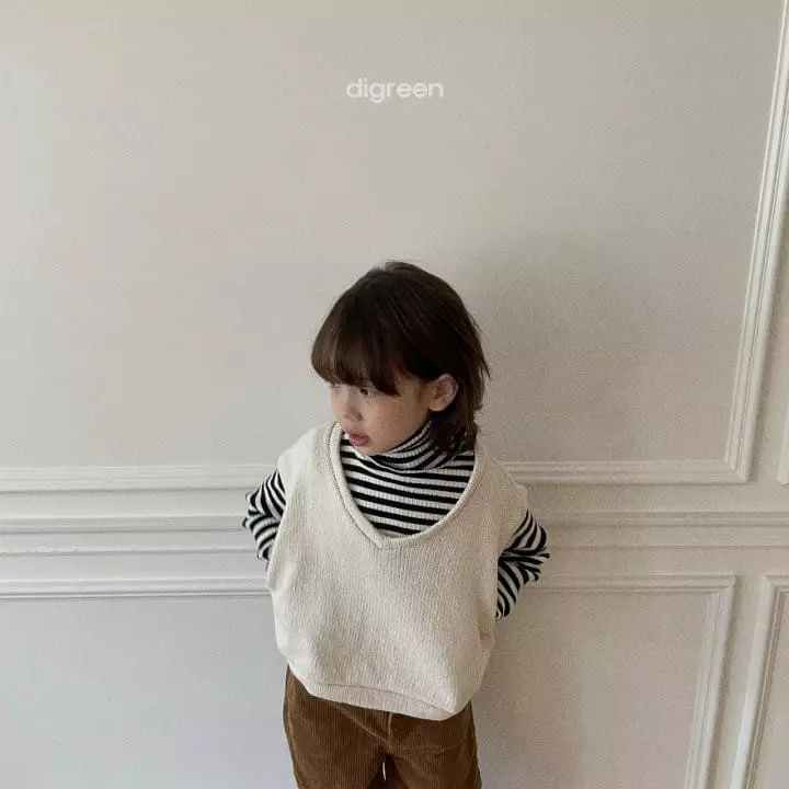 Digreen - Korean Children Fashion - #littlefashionista - Eyelet Stripes Turtleneck Tee - 8