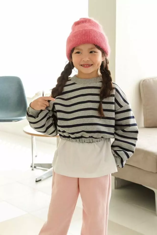 Dore Dore - Korean Children Fashion - #childofig - Stripes Fleece Crop Sweatshirt - 8