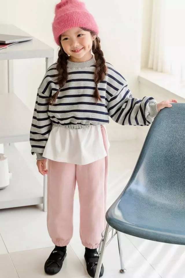 Dore Dore - Korean Children Fashion - #prettylittlegirls - Stripes Fleece Crop Sweatshirt - 6