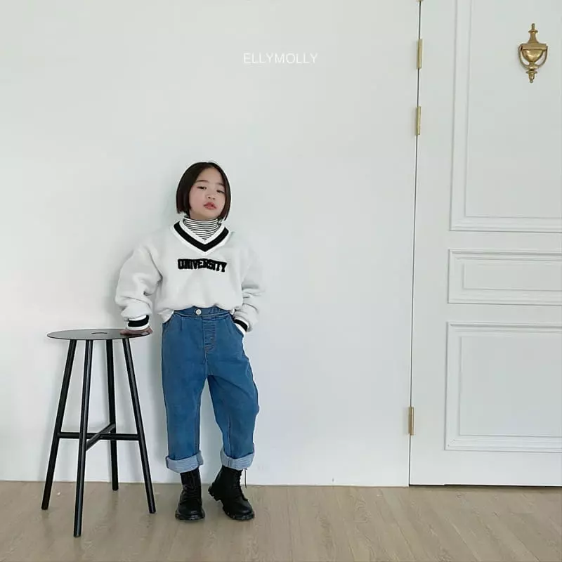 Ellymolly - Korean Children Fashion - #kidzfashiontrend - Fleece Bijou Jeans - 3