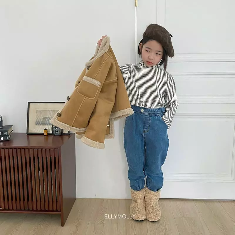Ellymolly - Korean Children Fashion - #todddlerfashion - Fleece Bijou Jeans - 9