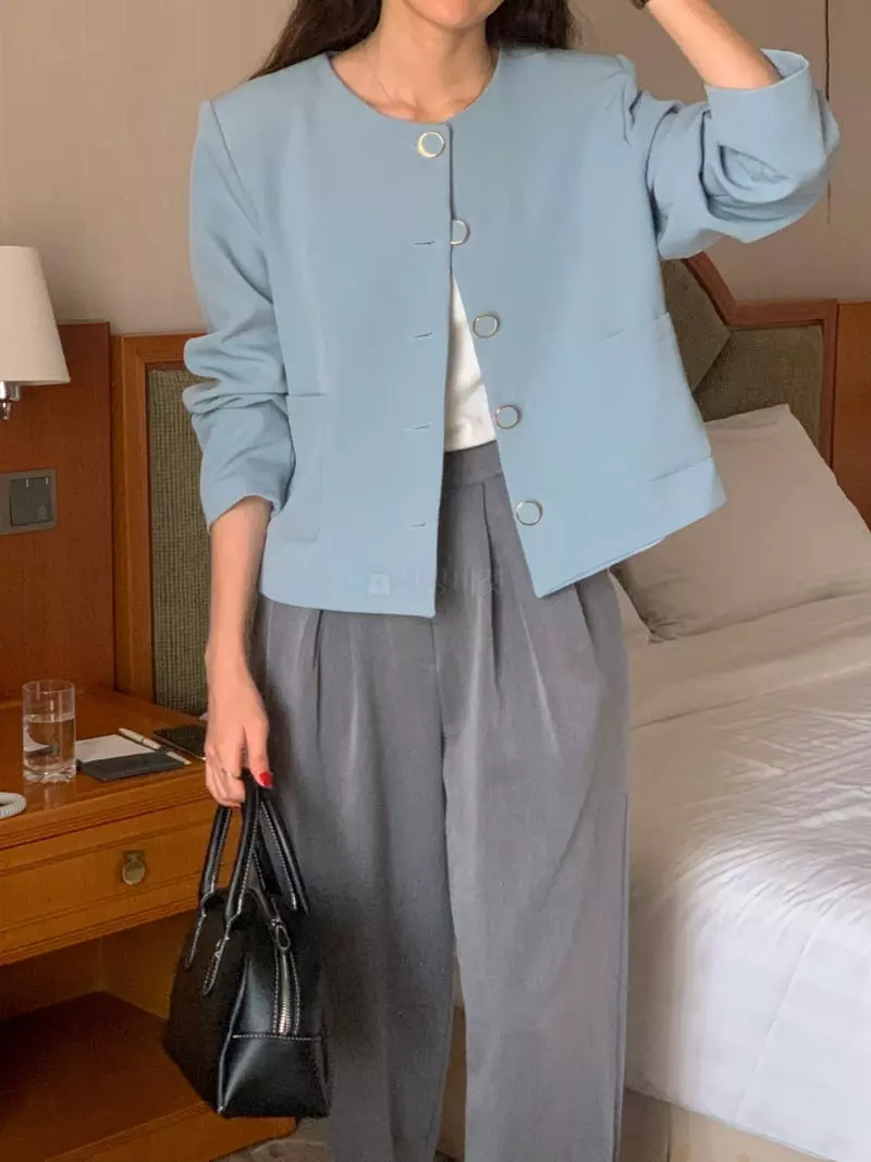 February - Korean Women Fashion - #momslook - Boss No Collar Jacket - 11