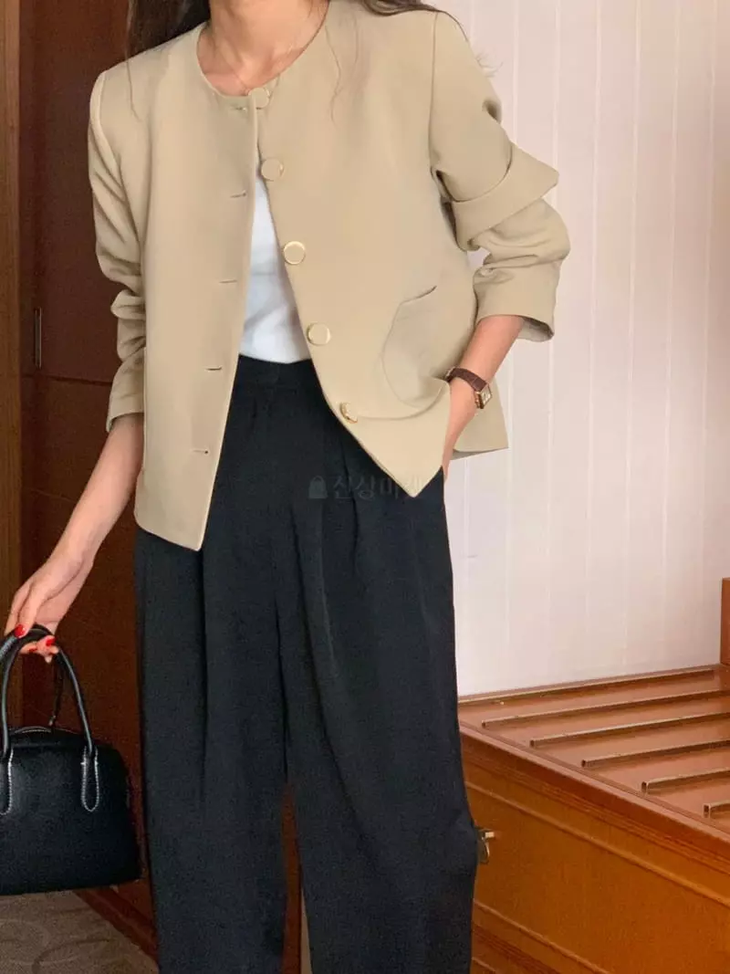 February - Korean Women Fashion - #momslook - Boss No Collar Jacket - 9