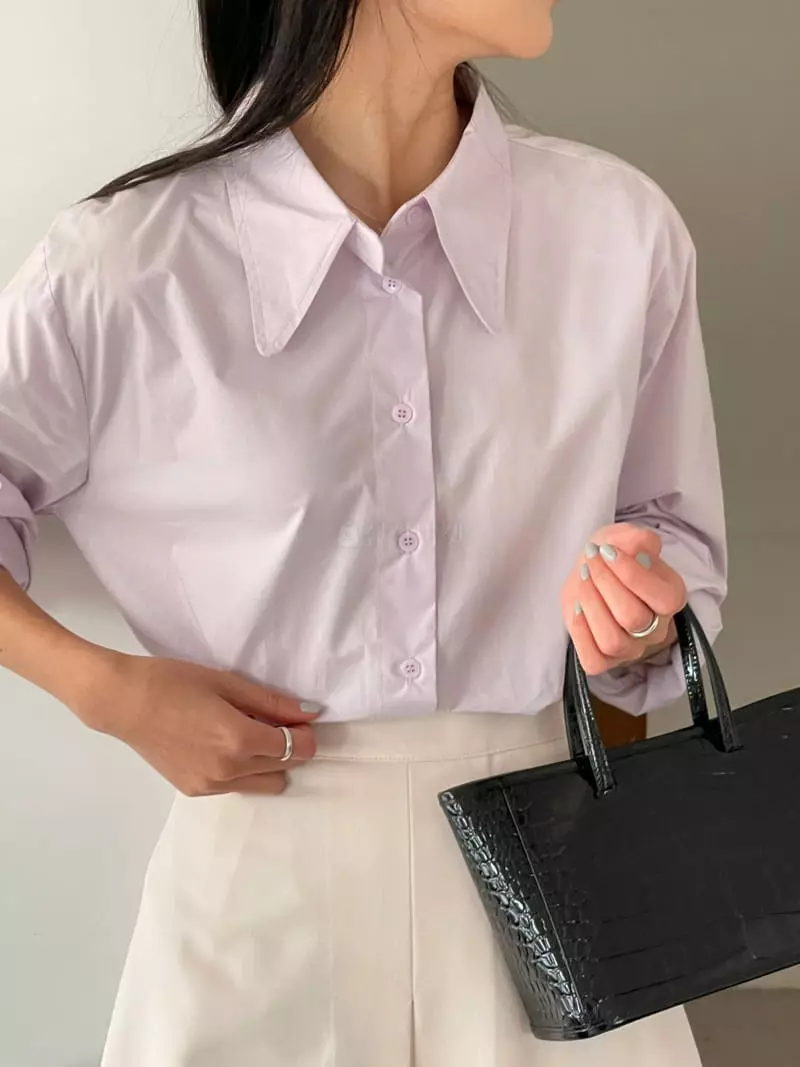 February - Korean Women Fashion - #womensfashion - Lene Big Collar Shirt - 4