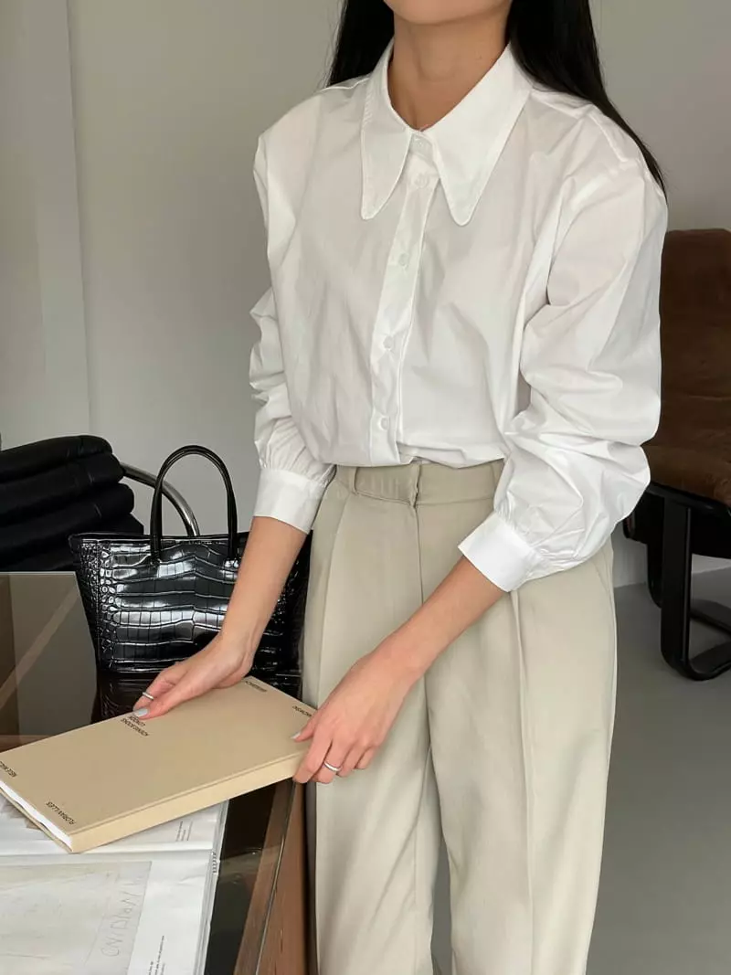 February - Korean Women Fashion - #momslook - Lene Big Collar Shirt - 6