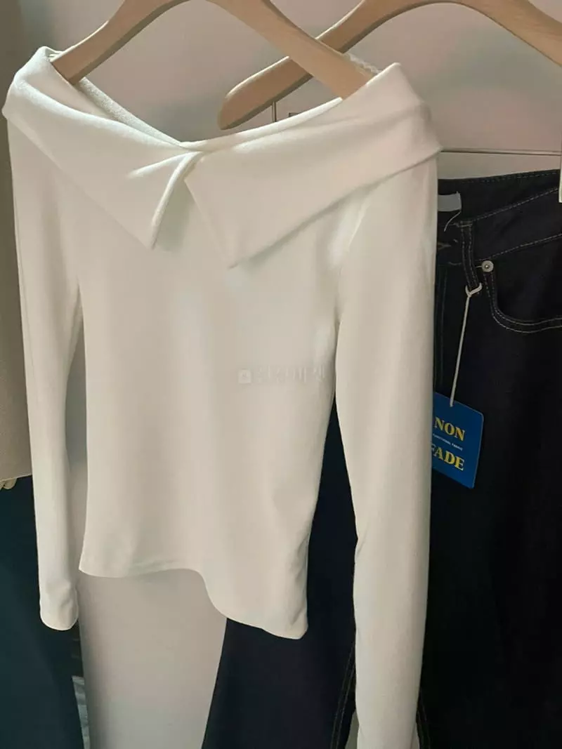 Flutter - Korean Women Fashion - #womensfashion - Off Collar Tee - 6