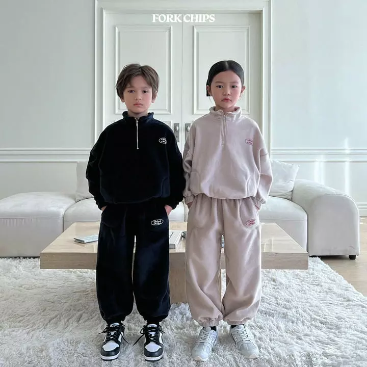 Fork Chips - Korean Children Fashion - #Kfashion4kids - Teddy Half Zip-up