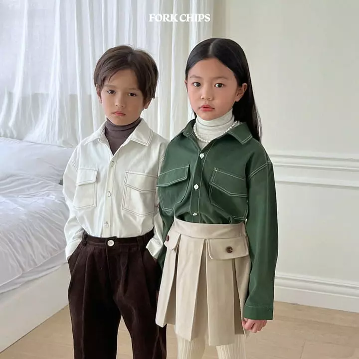 Fork Chips - Korean Children Fashion - #kidsshorts - Od Stitch Tee - 2