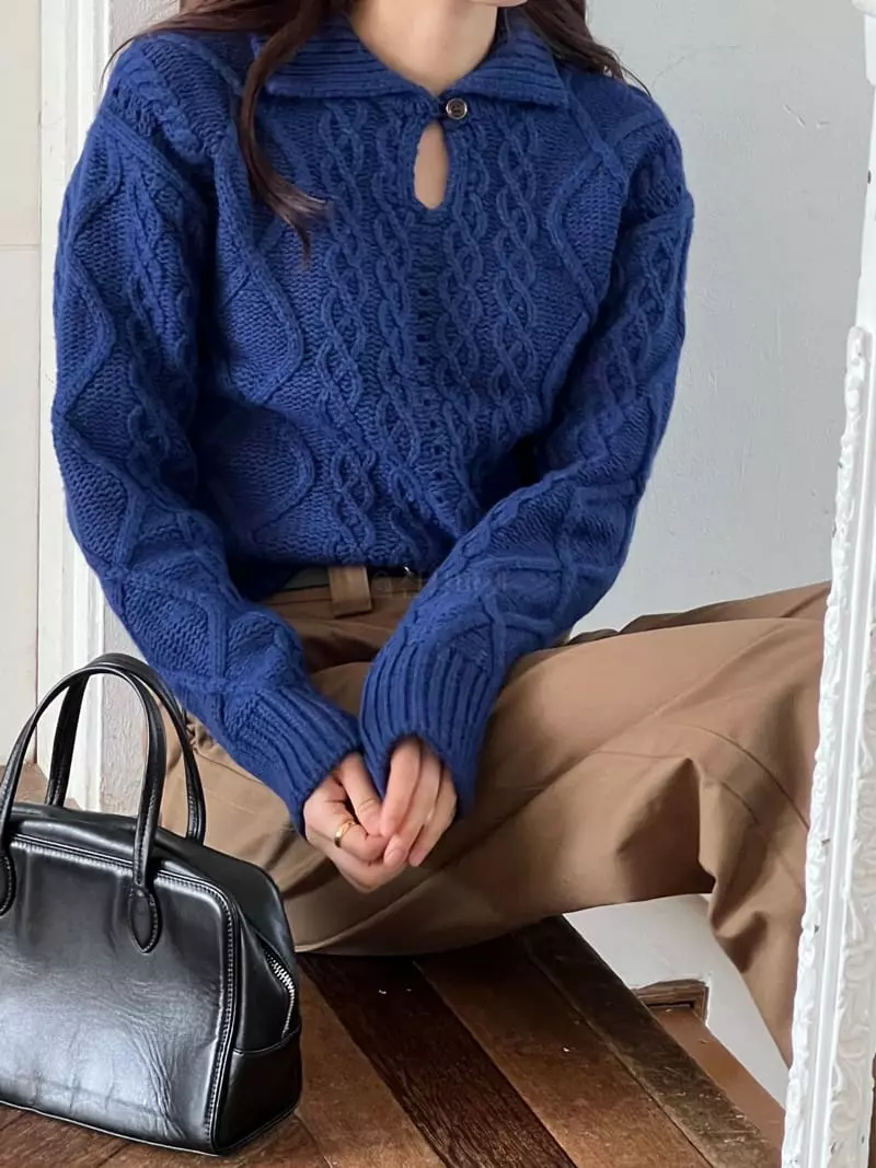 Fre - Korean Women Fashion - #momslook - Cable Button Knit Tee