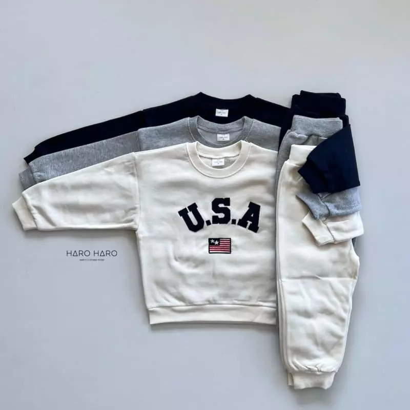 Haro Haro - Korean Children Fashion - #kidzfashiontrend - USA Fleece Top Bottom Set - 4