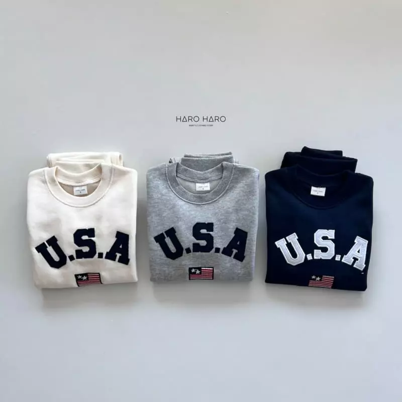 Haro Haro - Korean Children Fashion - #kidsshorts - USA Fleece Top Bottom Set