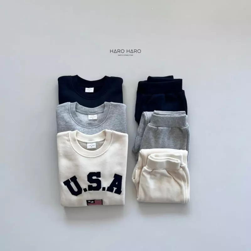 Haro Haro - Korean Children Fashion - #kidsstore - USA Fleece Top Bottom Set - 2