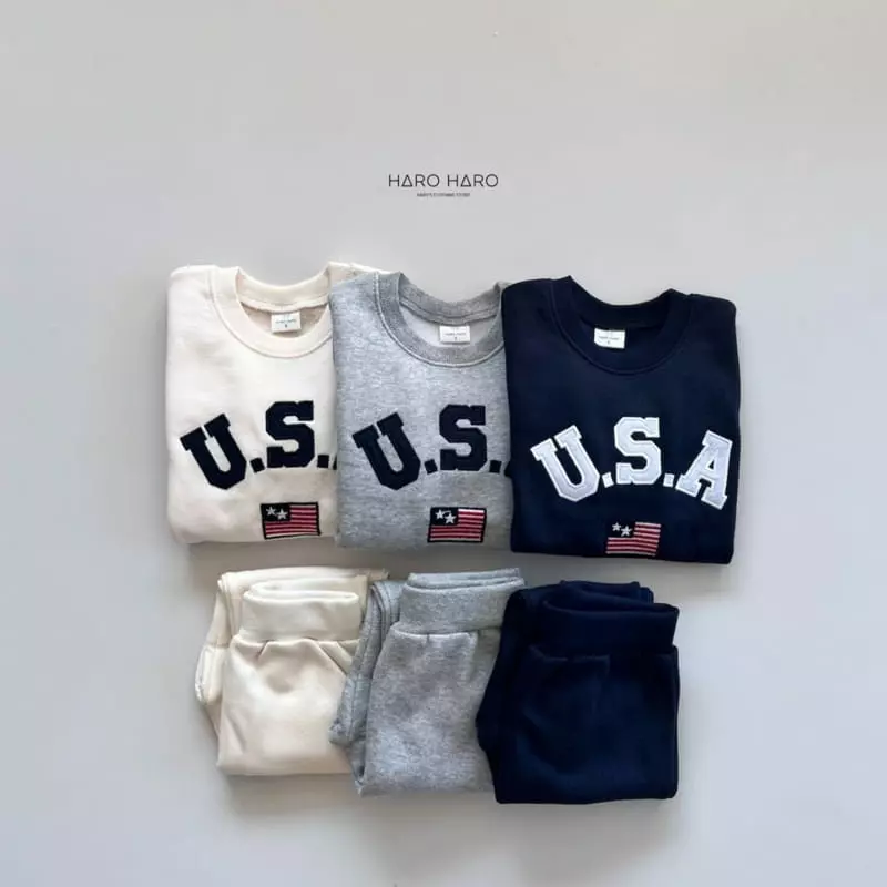 Haro Haro - Korean Children Fashion - #kidzfashiontrend - USA Fleece Top Bottom Set - 3