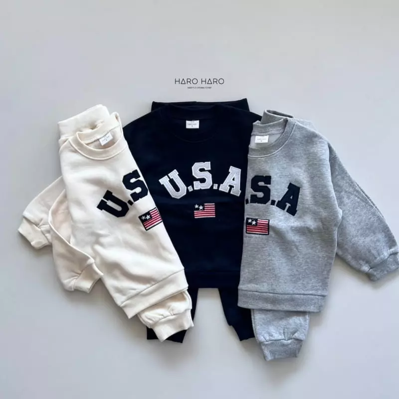 Haro Haro - Korean Children Fashion - #littlefashionista - USA Fleece Top Bottom Set - 5