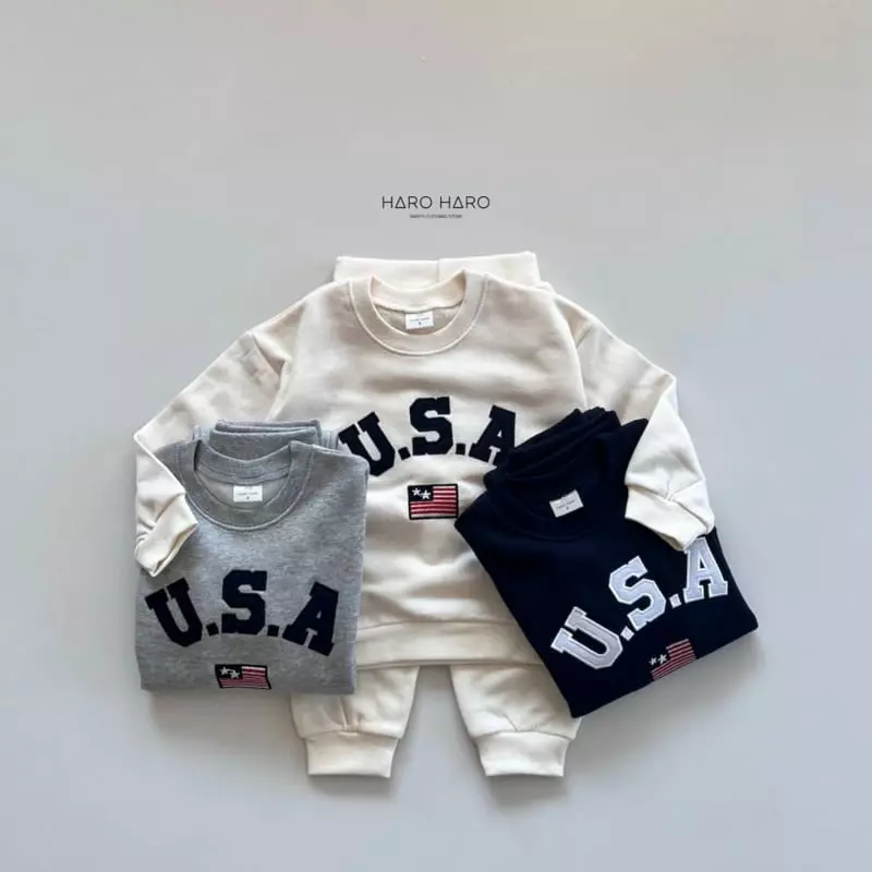 Haro Haro - Korean Children Fashion - #magicofchildhood - USA Fleece Top Bottom Set - 6