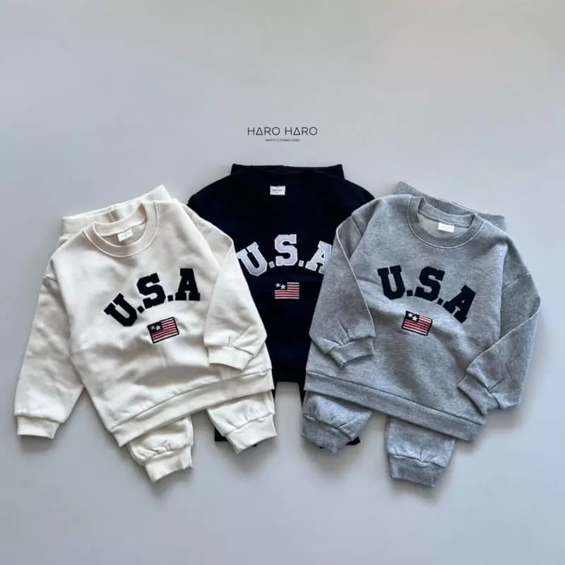 Haro Haro - Korean Children Fashion - #minifashionista - USA Fleece Top Bottom Set - 7