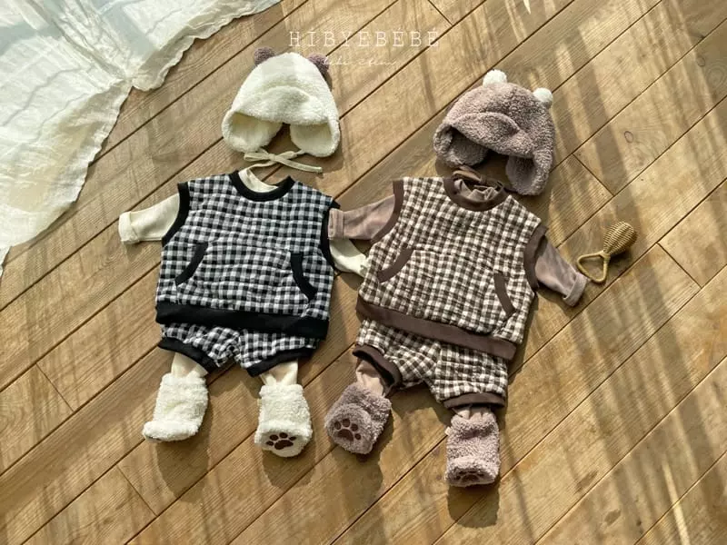 Hi Byebebe - Korean Baby Fashion - #babyoninstagram - Kale Check Vest Top Bottom Set - 2