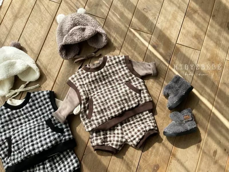 Hi Byebebe - Korean Baby Fashion - #babyootd - Kale Check Vest Top Bottom Set - 3