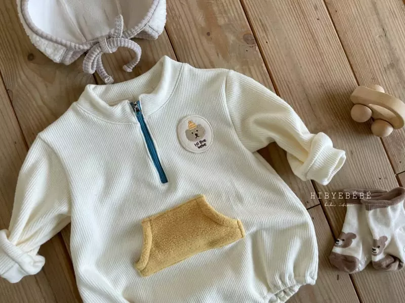Hi Byebebe - Korean Baby Fashion - #babyoutfit - Bear Half Neck Rib Bodysuit - 6