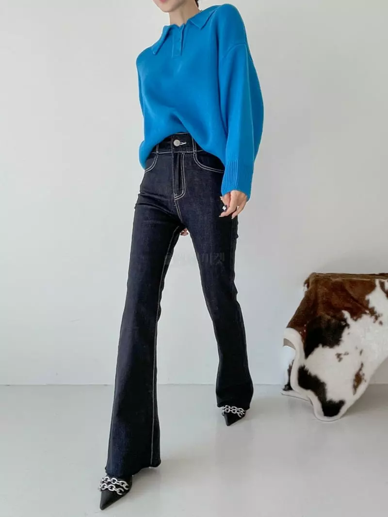 Highcolor - Korean Women Fashion - #momslook - Collar Sweatshirt Knit 
