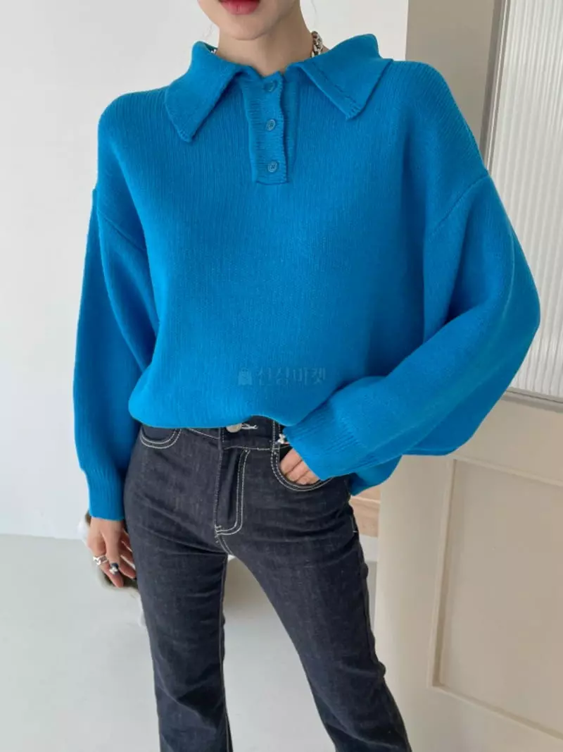 Highcolor - Korean Women Fashion - #momslook - Collar Sweatshirt Knit  - 11