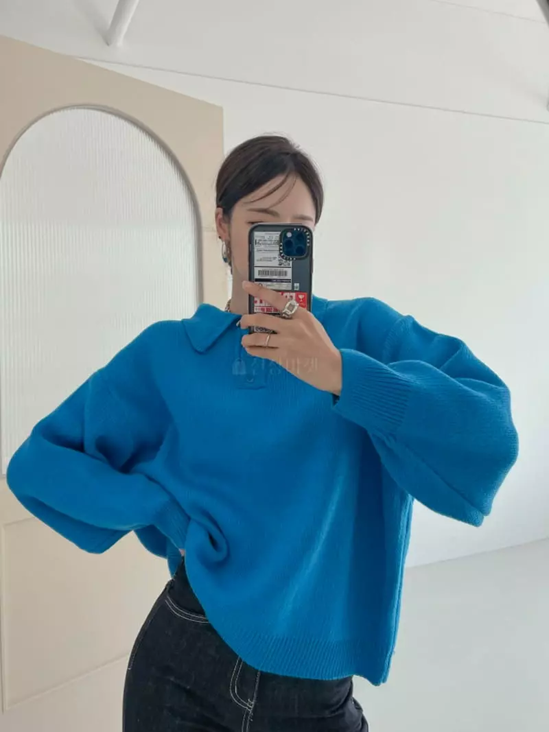 Highcolor - Korean Women Fashion - #momslook - Collar Sweatshirt Knit  - 5