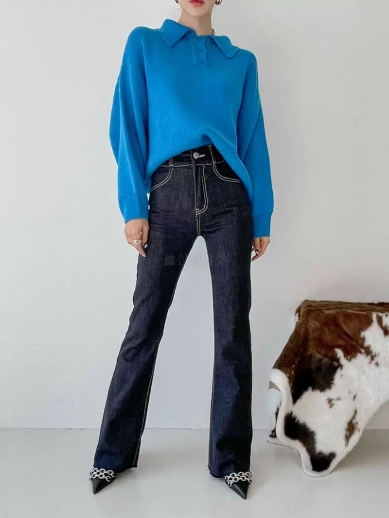 Highcolor - Korean Women Fashion - #momslook - Collar Sweatshirt Knit  - 7