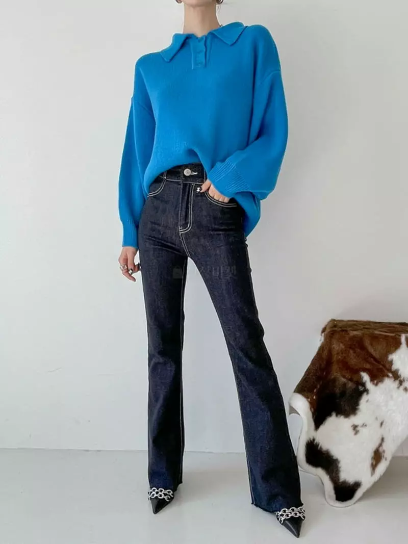 Highcolor - Korean Women Fashion - #momslook - Collar Sweatshirt Knit  - 9
