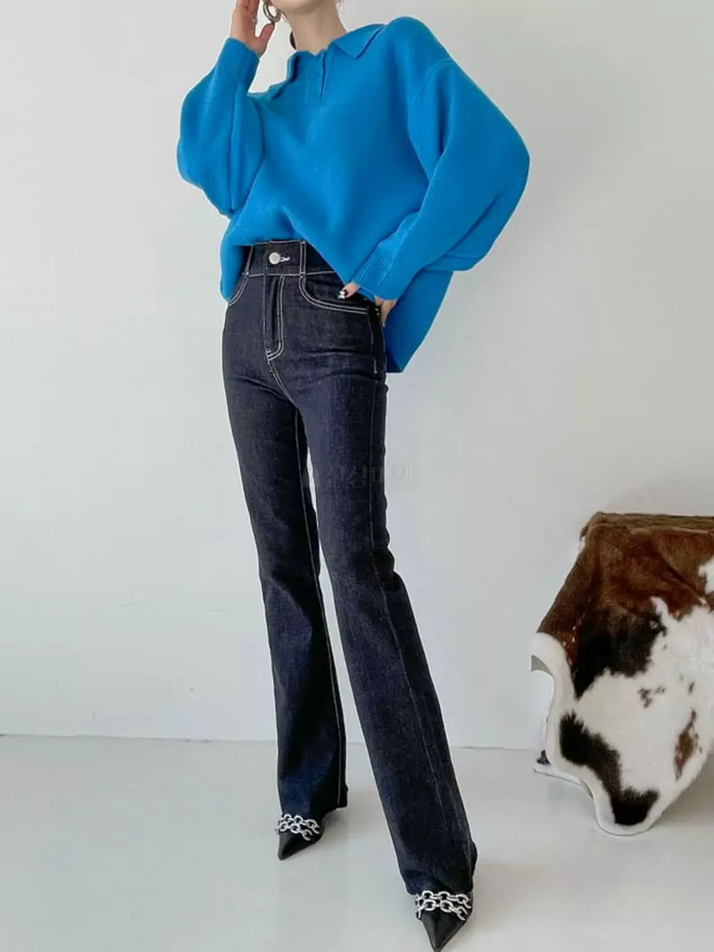 Highcolor - Korean Women Fashion - #womensfashion - Collar Sweatshirt Knit  - 10
