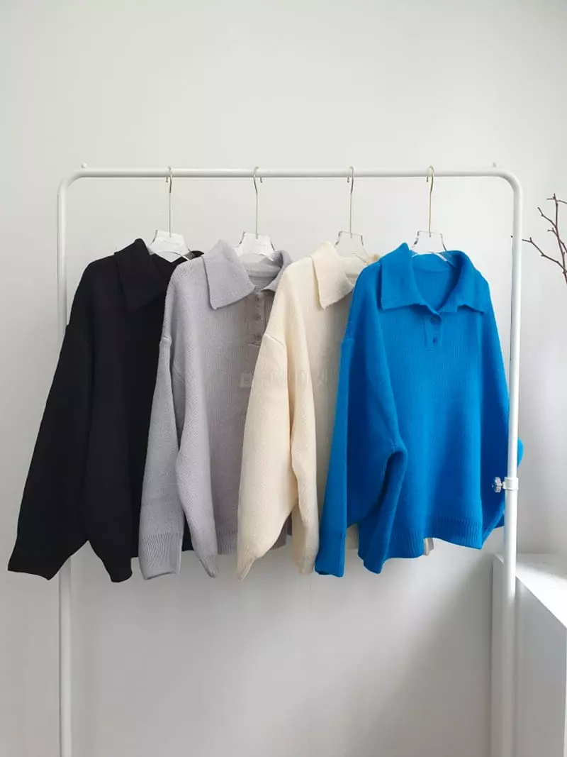 Highcolor - Korean Women Fashion - #womensfashion - Collar Sweatshirt Knit  - 12