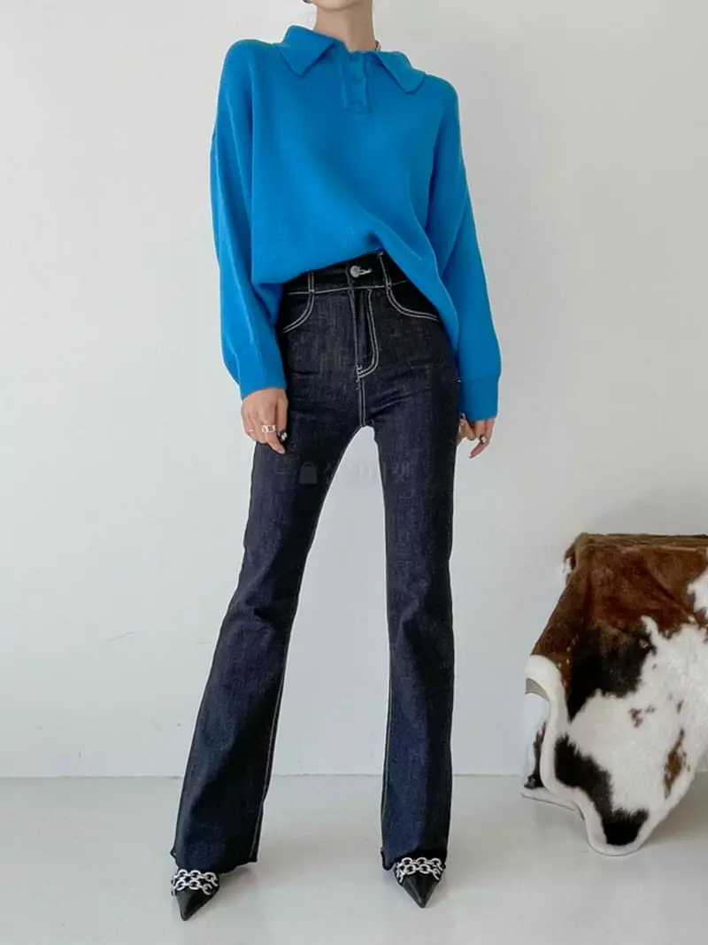 Highcolor - Korean Women Fashion - #womensfashion - Collar Sweatshirt Knit  - 2