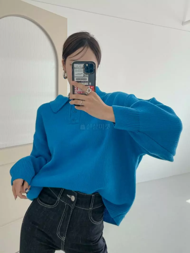 Highcolor - Korean Women Fashion - #momslook - Collar Sweatshirt Knit  - 4