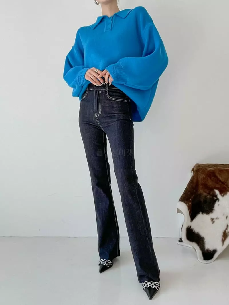 Highcolor - Korean Women Fashion - #womensfashion - Collar Sweatshirt Knit  - 8