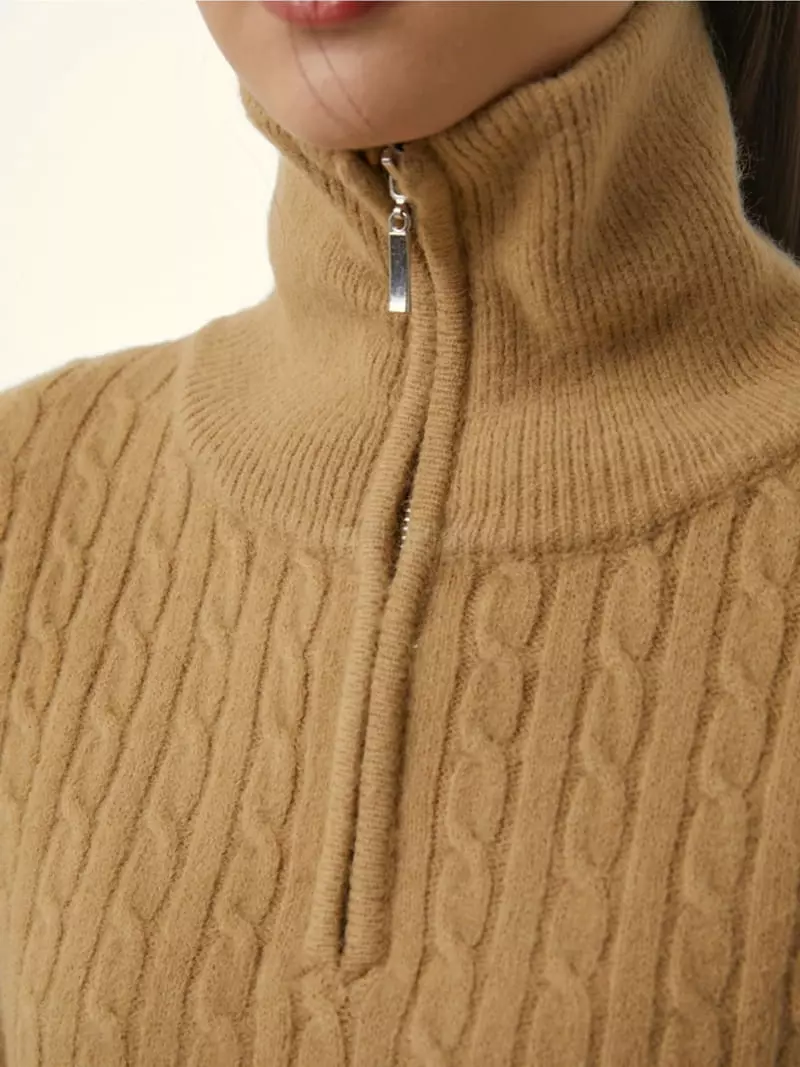 Ifuhouse - Korean Women Fashion - #momslook - Cable Zip-up Knit Tee - 10