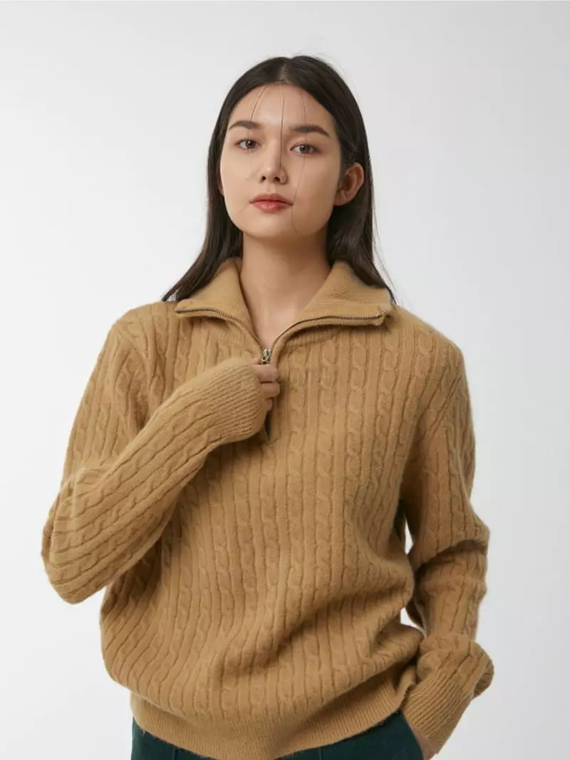 Ifuhouse - Korean Women Fashion - #momslook - Cable Zip-up Knit Tee - 6