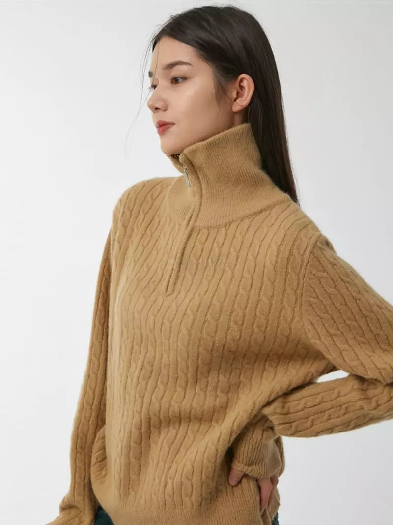 Ifuhouse - Korean Women Fashion - #momslook - Cable Zip-up Knit Tee - 8