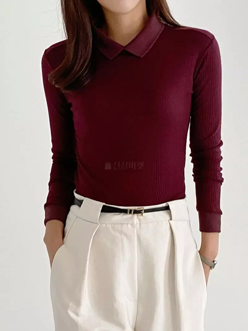 Ifuhouse - Korean Women Fashion - #momslook - Rib Collar Tee