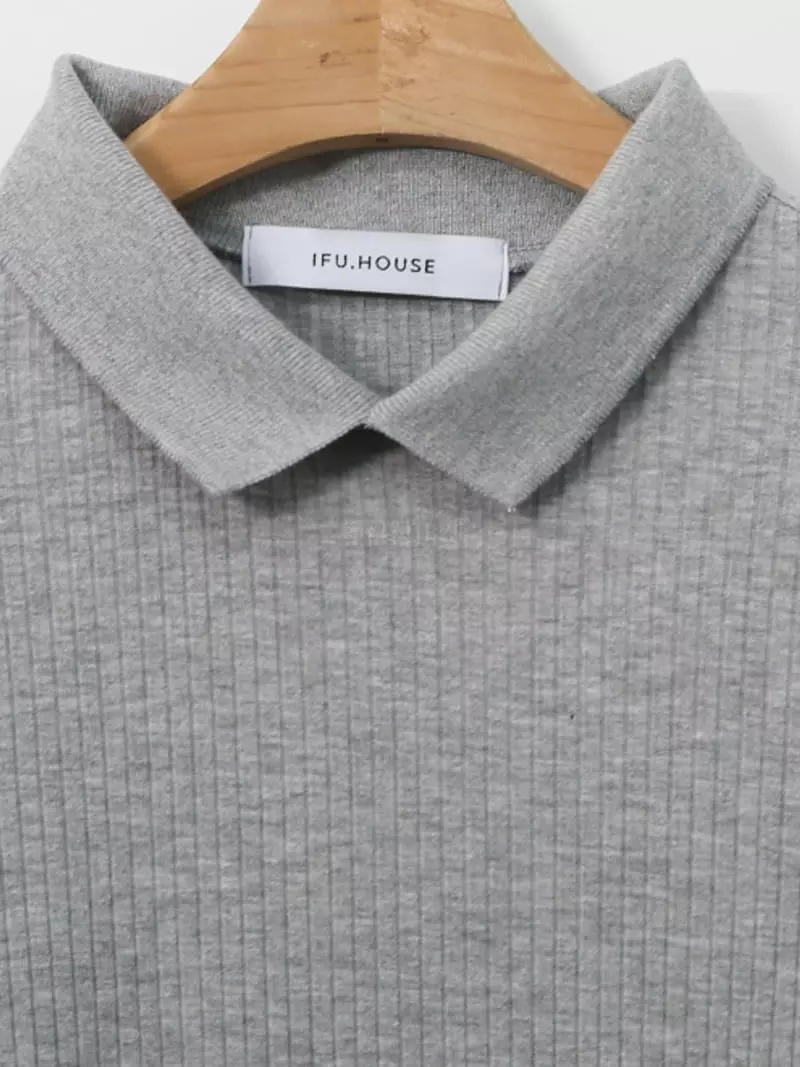 Ifuhouse - Korean Women Fashion - #momslook - Rib Collar Tee - 11