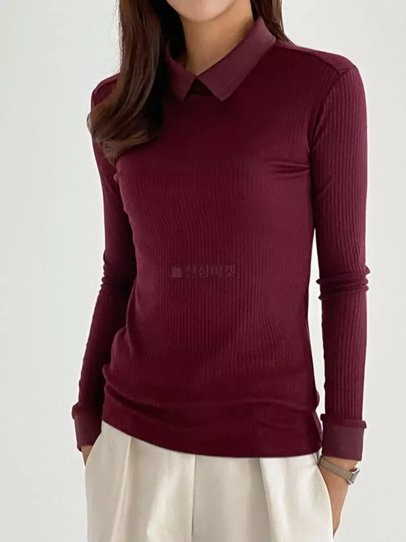 Ifuhouse - Korean Women Fashion - #momslook - Rib Collar Tee - 3