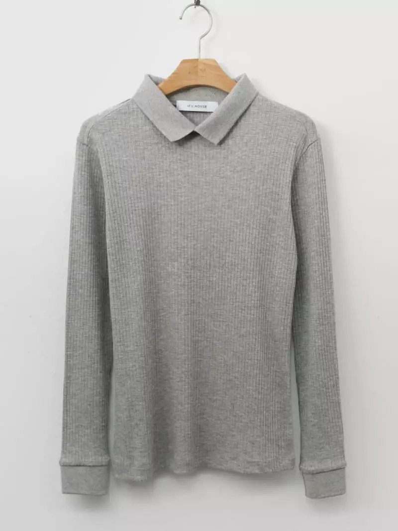 Ifuhouse - Korean Women Fashion - #momslook - Rib Collar Tee - 9